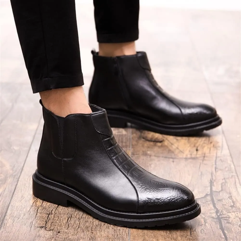 New Chelsea Boots For Men Crocodile Print Side Zip PU Wearable Slip On Anti-slip Non Slip Waterproof Fashion Dress