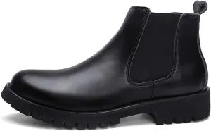 New Chelsea Boots For Men Round Toe Simple Shiny Leather Slip On Non Waterproof Wearable Dress Slip On