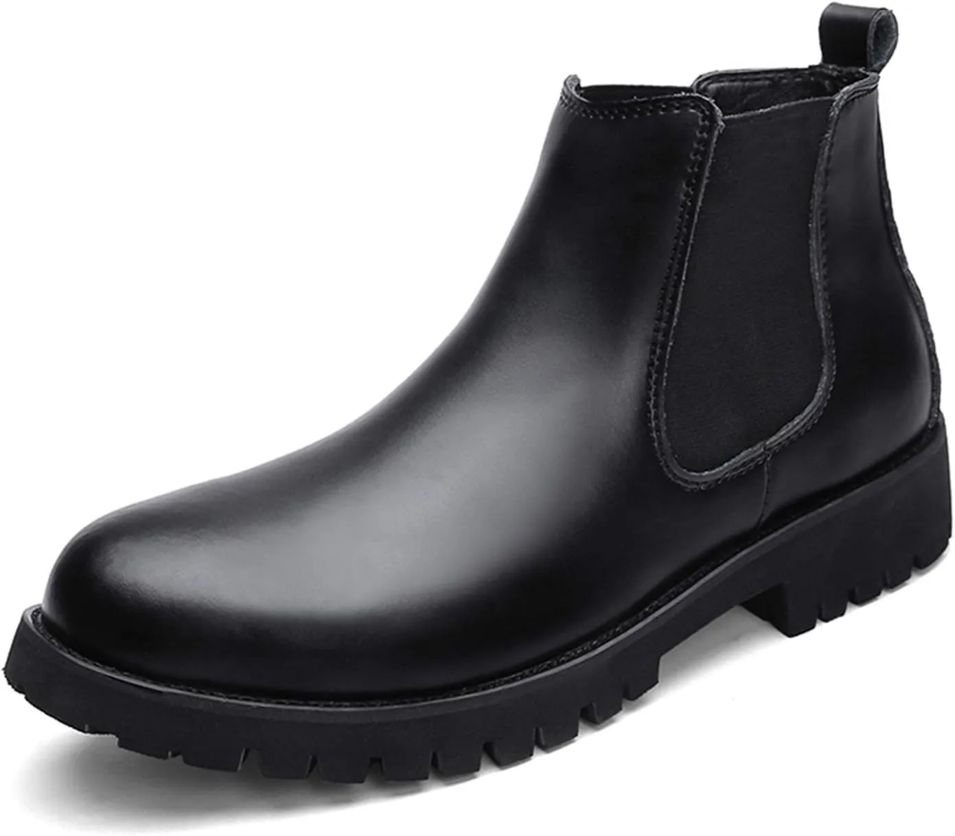 New Chelsea Boots For Men Round Toe Simple Shiny Leather Slip On Non Waterproof Wearable Dress Slip On