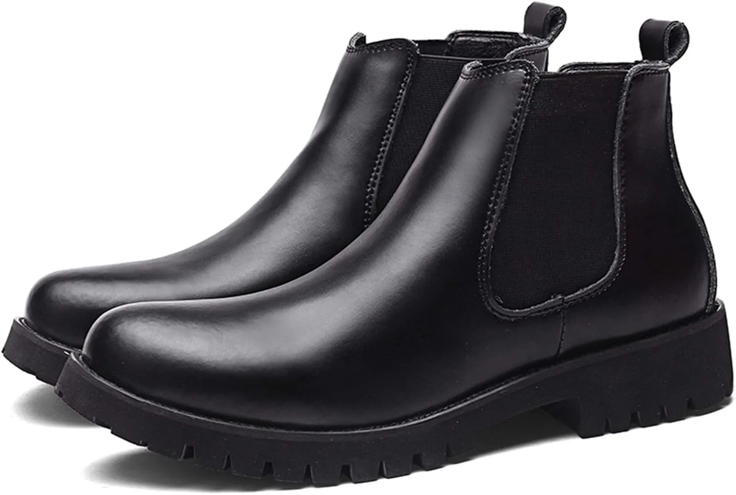New Chelsea Boots For Men Round Toe Simple Shiny Leather Slip On Non Waterproof Wearable Dress Slip On