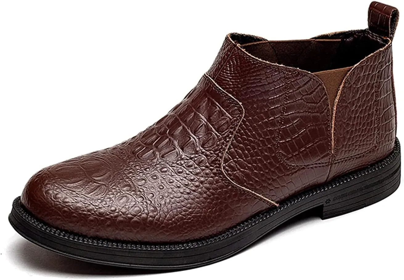New Men's Chelsea Ankle Boots Elastic Bandage Crocodile Print Breathable Cowhide Leather Slip On Anti-slip Non Slip Waterproof Classic Casual Pull On