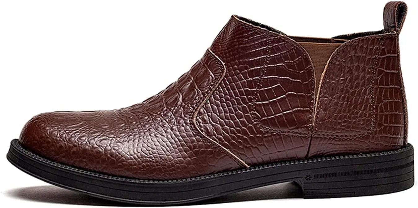 New Men's Chelsea Ankle Boots Elastic Bandage Crocodile Print Breathable Cowhide Leather Slip On Anti-slip Non Slip Waterproof Classic Casual Pull On