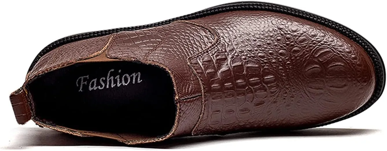 New Men's Chelsea Ankle Boots Elastic Bandage Crocodile Print Breathable Cowhide Leather Slip On Anti-slip Non Slip Waterproof Classic Casual Pull On