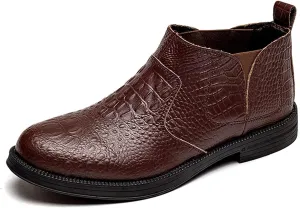 New Men's Chelsea Ankle Boots Elastic Bandage Crocodile Print Breathable Cowhide Leather Slip On Anti-slip Non Slip Waterproof Classic Casual Pull On