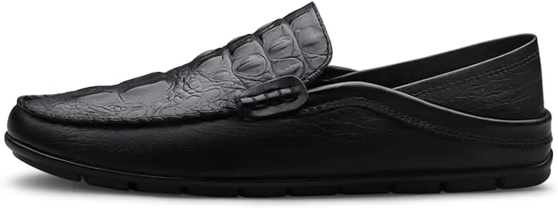 New Men's Loafers Round Toe PU Leather Crocodile Print Loafer Shoes Flat Heel Slip Resistant Flexible Prom Slip-on