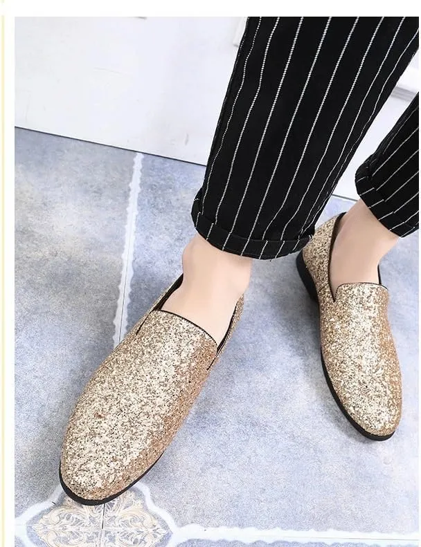 New Mens Loafers Shoe Pointed Toe Shiny PU Leather Smoking Shoes Slip Resistant Flat Heel Flexible Fashion Slip-on