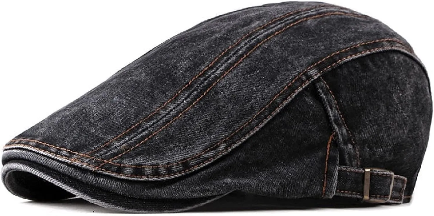 Newsboy Hats for Men Spring Summer Solid Color Newsboy Caps Men Washed Denim Cotton Flat Peaked Cap Women Painter B