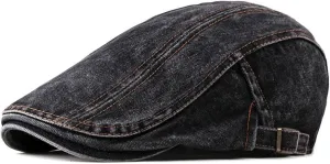 Newsboy Hats for Men Spring Summer Solid Color Newsboy Caps Men Washed Denim Cotton Flat Peaked Cap Women Painter B