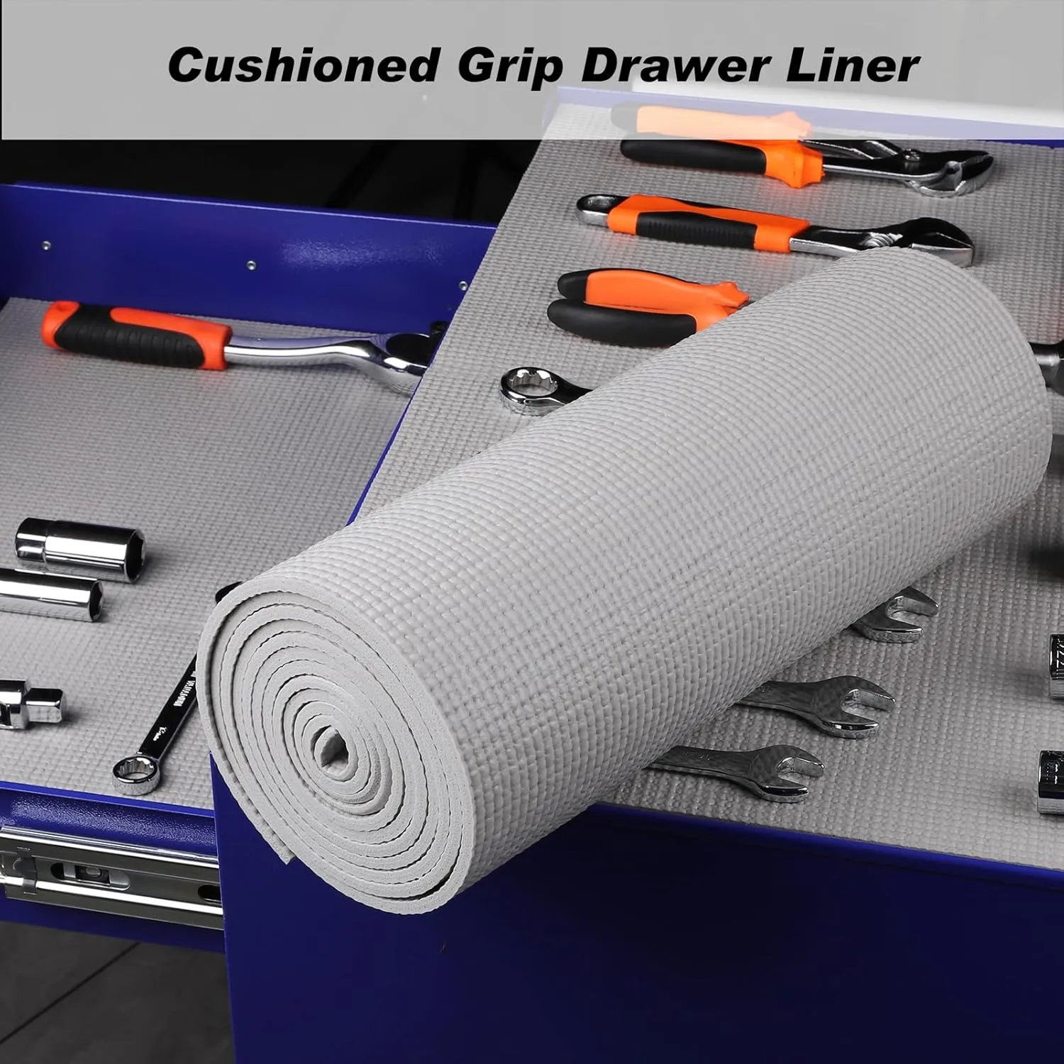 Non-Slip Shelf Liner for Drawer Grey: 13.4 x 98.4 Inch Foam Toolbox Drawer Mat - 5 MM Thick Easy to Cut Heavy Duty Liner for 14" Wide Wire Pantry Shelves