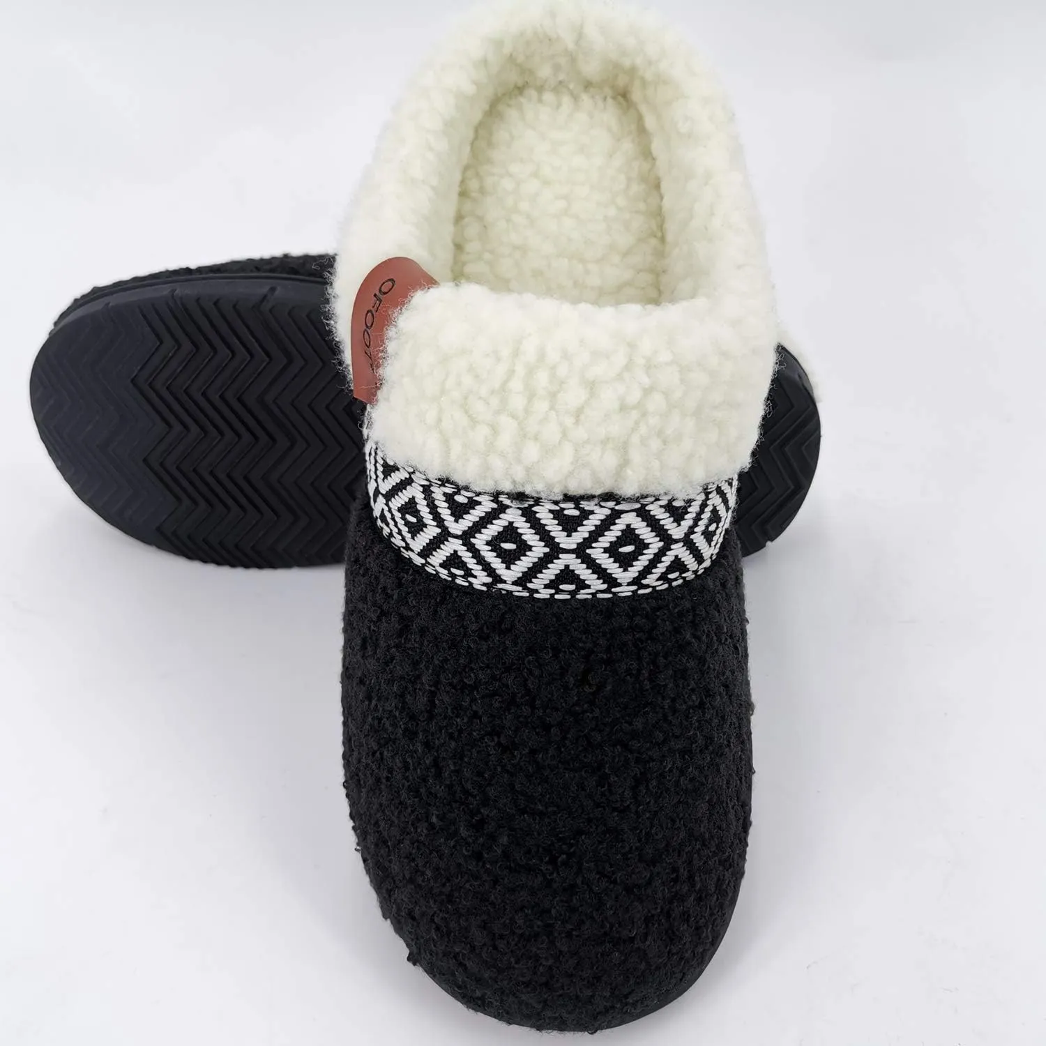 ofoot Womens Winter Warm Cozy House Fur Slippers Slip On Bedroom Shoes Memory Foam Lamb Wool Fleece Lining Indoor Ourdoor Non Skid Rubber Hard Soles