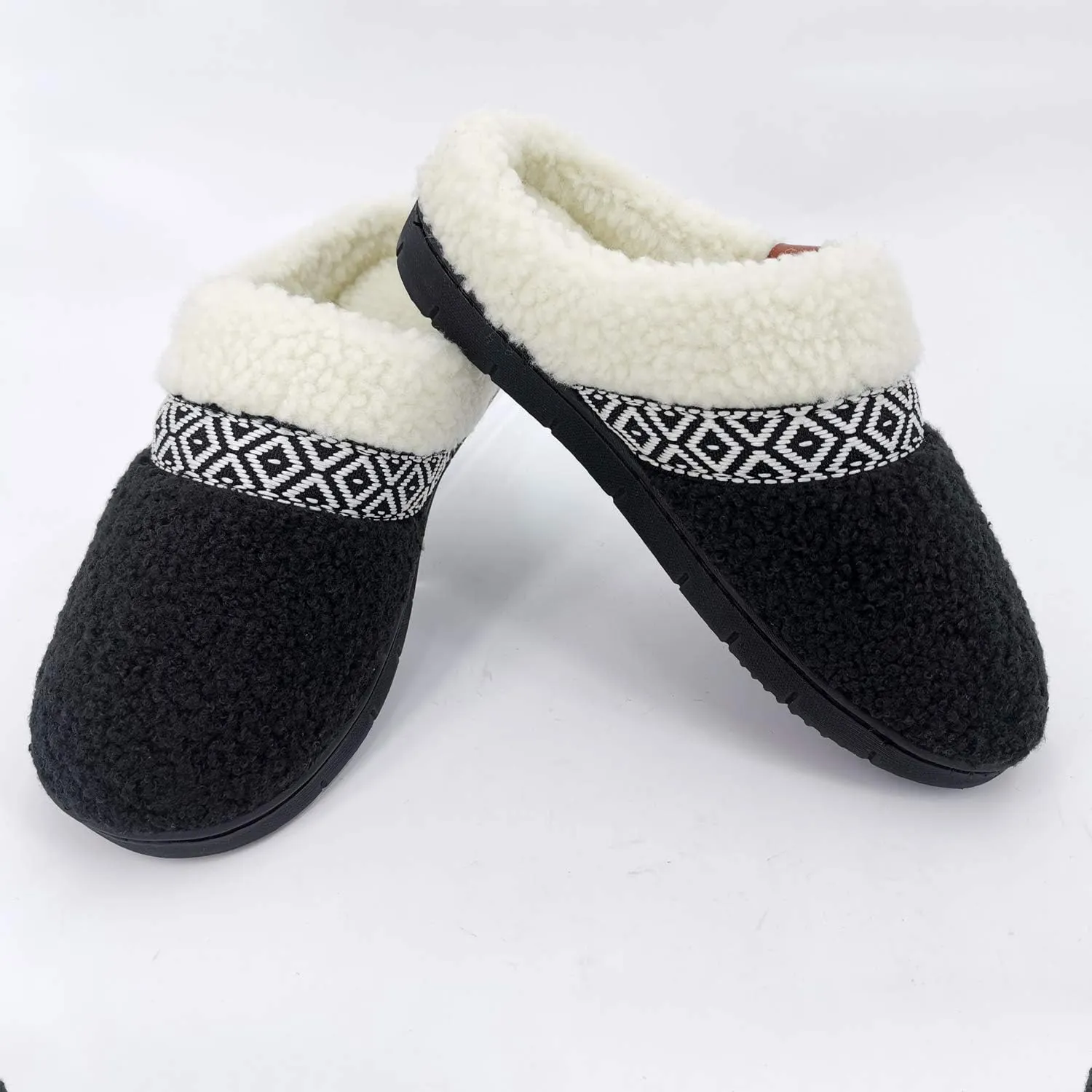 ofoot Womens Winter Warm Cozy House Fur Slippers Slip On Bedroom Shoes Memory Foam Lamb Wool Fleece Lining Indoor Ourdoor Non Skid Rubber Hard Soles