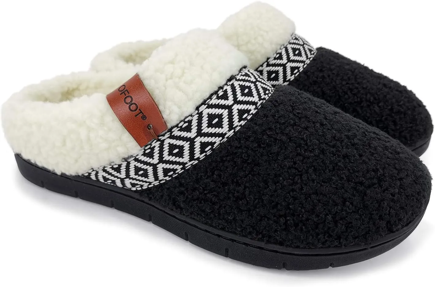 ofoot Womens Winter Warm Cozy House Fur Slippers Slip On Bedroom Shoes Memory Foam Lamb Wool Fleece Lining Indoor Ourdoor Non Skid Rubber Hard Soles