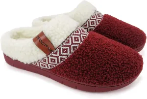 ofoot Womens Winter Warm Cozy House Fur Slippers Slip On Bedroom Shoes Memory Foam Lamb Wool Fleece Lining Indoor Ourdoor Non Skid Rubber Hard Soles