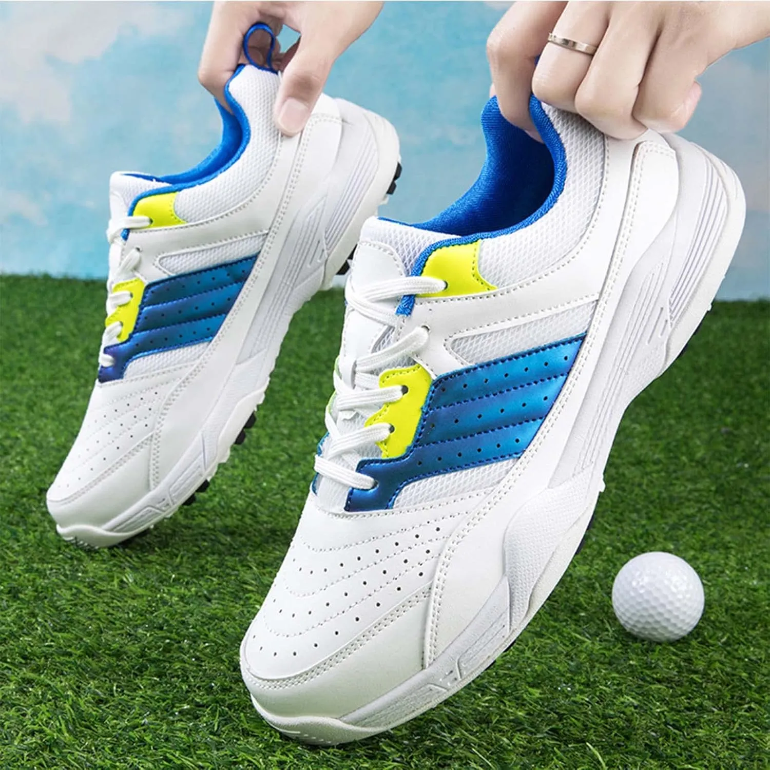 ONAIC Men's Golf Shoes Leather Waterproof Sneakers Breathable Anti-Skid Golf Trainers Wide Fitting Comfort Big Size