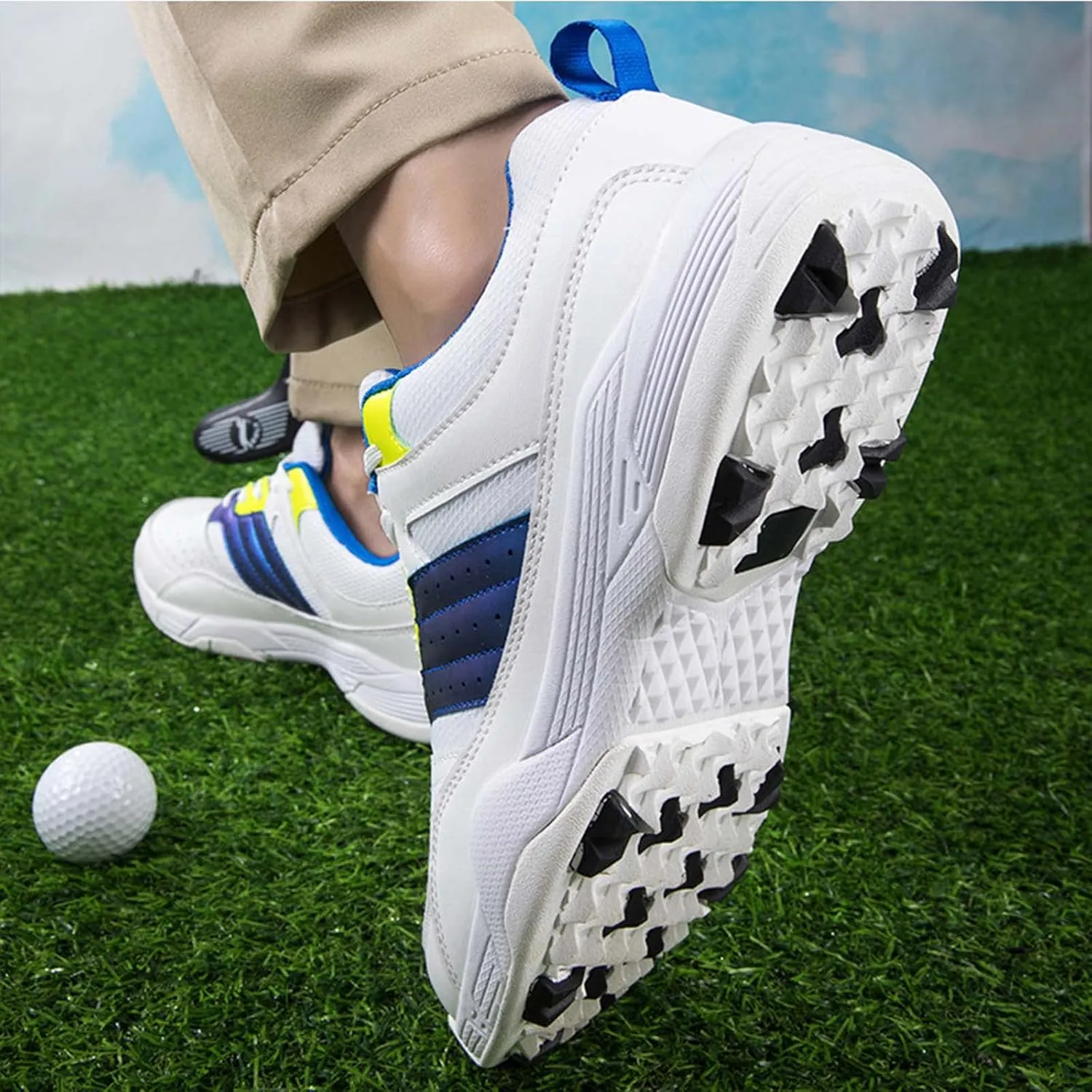ONAIC Men's Golf Shoes Leather Waterproof Sneakers Breathable Anti-Skid Golf Trainers Wide Fitting Comfort Big Size
