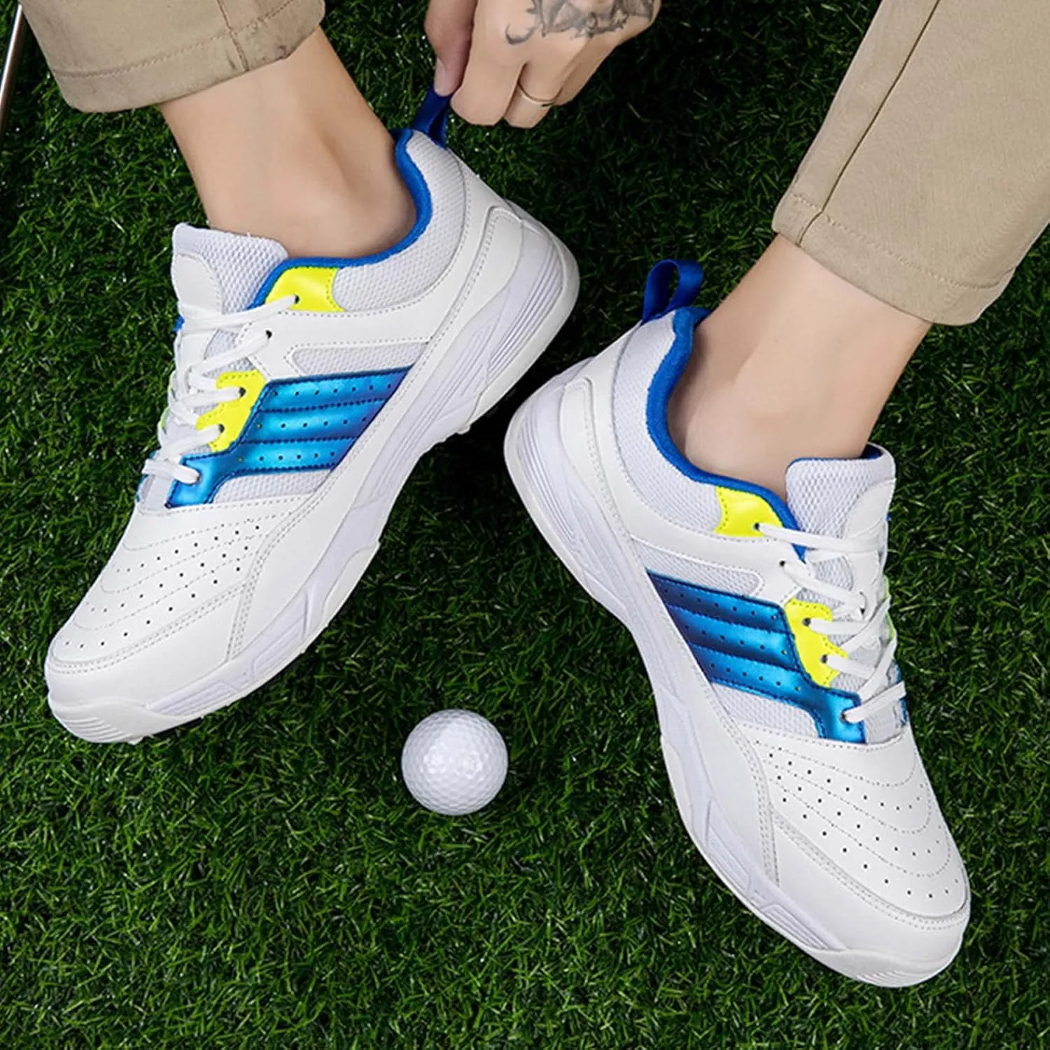 ONAIC Men's Golf Shoes Leather Waterproof Sneakers Breathable Anti-Skid Golf Trainers Wide Fitting Comfort Big Size