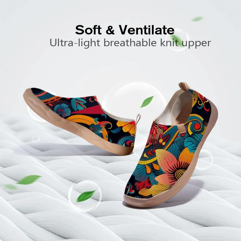 Onehorse Women's Casual Travel Shoes Paisley Painted Breathable Sock Slip-Ons Loafers Knit Tennis Sneakers