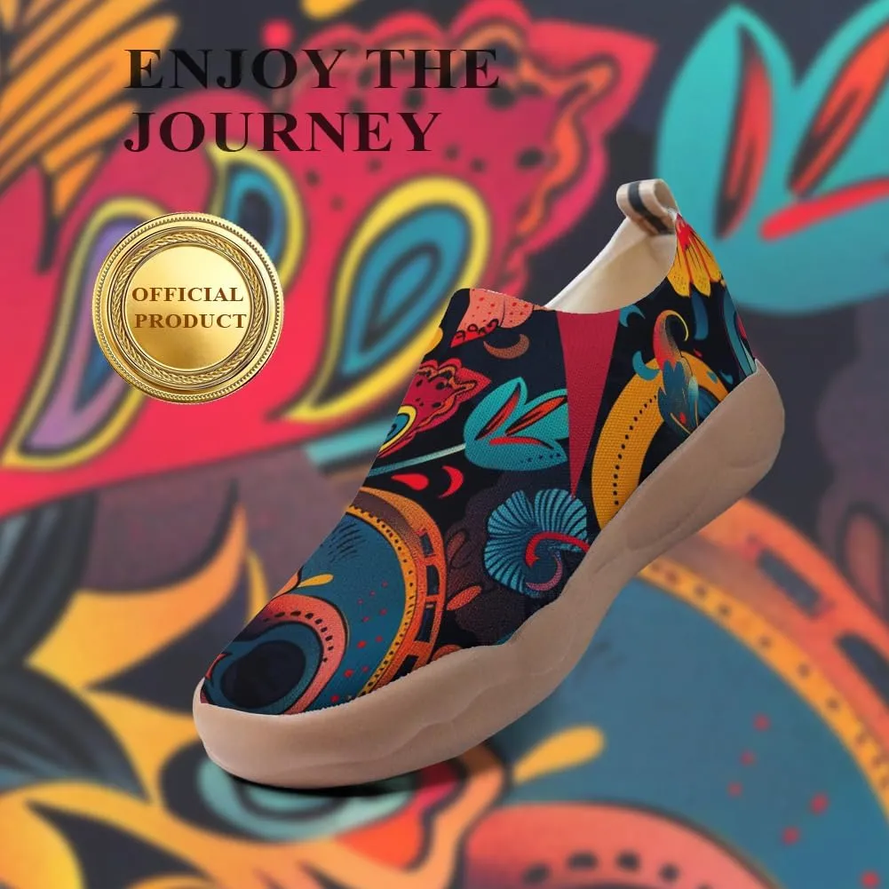 Onehorse Women's Casual Travel Shoes Paisley Painted Breathable Sock Slip-Ons Loafers Knit Tennis Sneakers