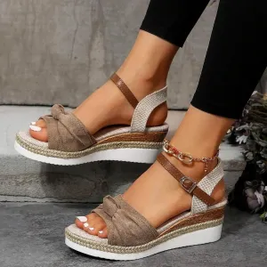 Orthopedic Platform Wedge Sandals for Women Summer Dressy Flat 2023 Open Toe Ankle Strap Espadrilles Sandals Casual Strappy Slip on Sandals Beach Boho Sandals Comfortable Outdoor Shoes (Khaki #4, 7)