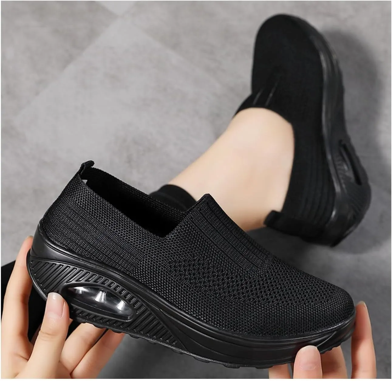 Orthopedic Sneakers for Women Slip-on Light Air Cushion Wedge Walking Shoes Mesh Arch Support Orthopedic Sneakers