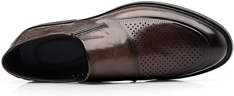 Oxford Shoes for Men Slip On Round Toe Vegan Leather Breathable Shoes Rubber Sole Non Slip Block Heel Slip Resistant Working