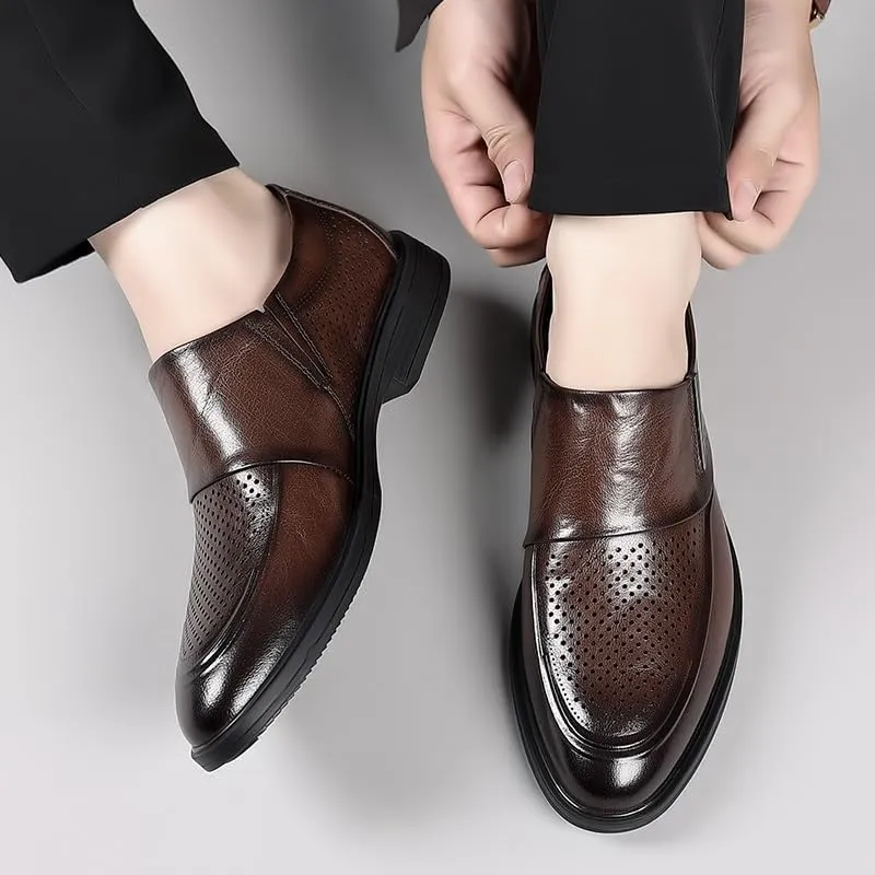 Oxford Shoes for Men Slip On Round Toe Vegan Leather Breathable Shoes Rubber Sole Non Slip Block Heel Slip Resistant Working