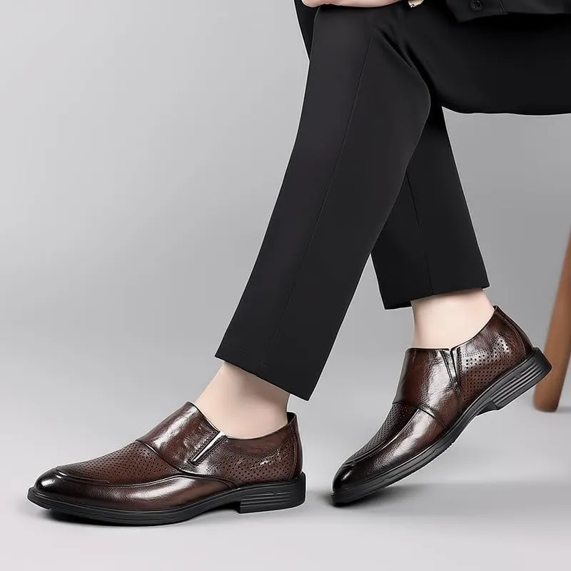 Oxford Shoes for Men Slip On Round Toe Vegan Leather Breathable Shoes Rubber Sole Non Slip Block Heel Slip Resistant Working