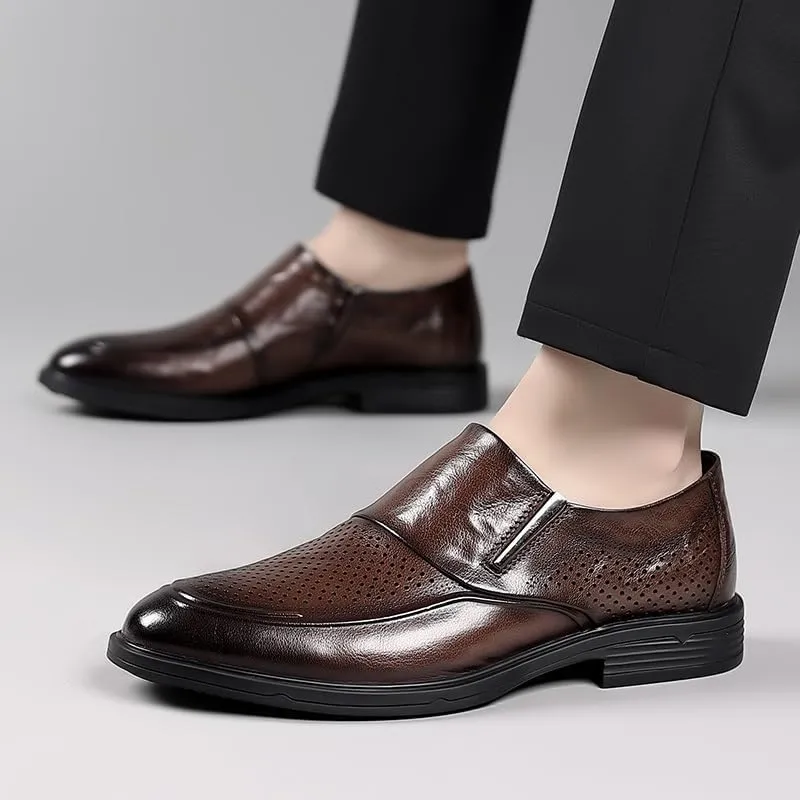 Oxford Shoes for Men Slip On Round Toe Vegan Leather Breathable Shoes Rubber Sole Non Slip Block Heel Slip Resistant Working