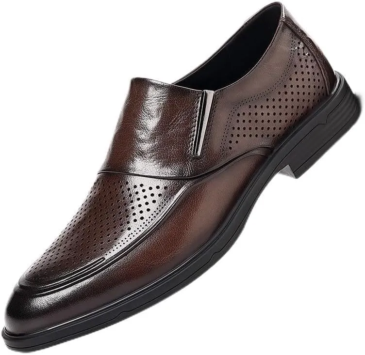 Oxford Shoes for Men Slip On Round Toe Vegan Leather Breathable Shoes Rubber Sole Non Slip Block Heel Slip Resistant Working