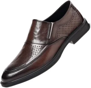 Oxford Shoes for Men Slip On Round Toe Vegan Leather Breathable Shoes Rubber Sole Non Slip Block Heel Slip Resistant Working