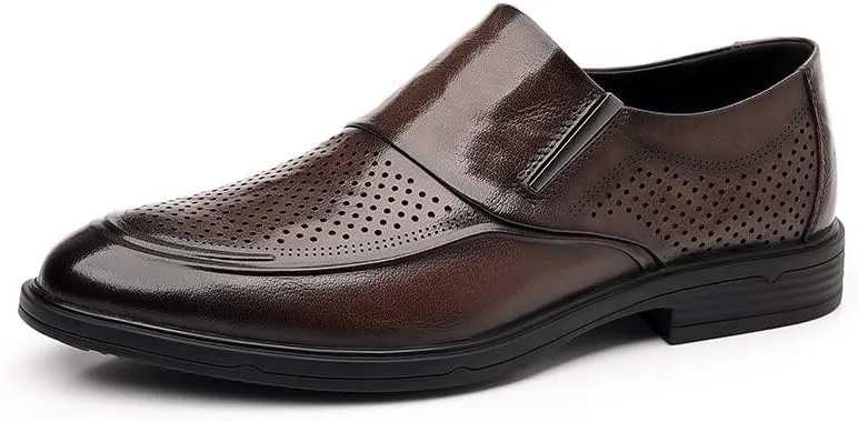 Oxford Shoes for Men Slip On Round Toe Vegan Leather Breathable Shoes Rubber Sole Non Slip Block Heel Slip Resistant Working