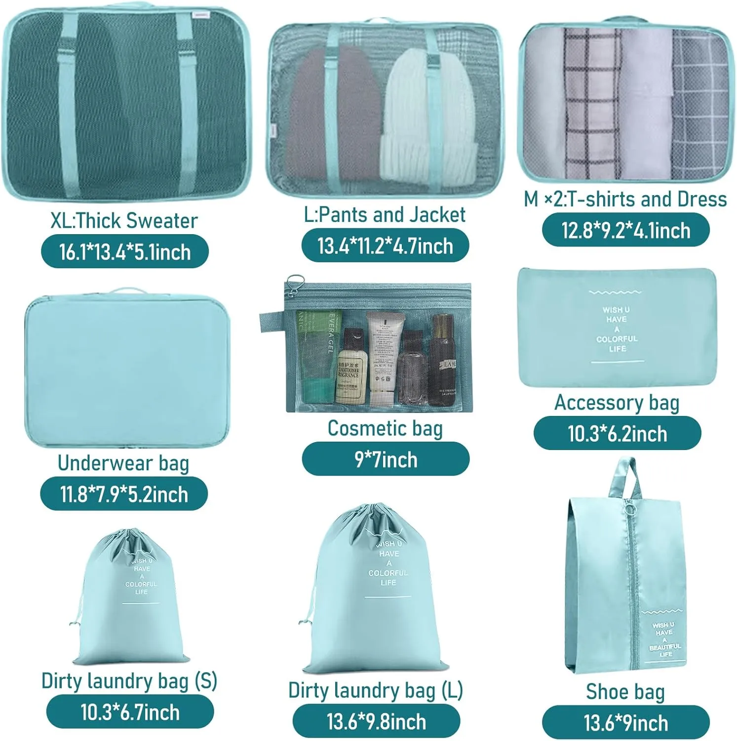 Packing Cubes for Travel - 10 Set Luggage Organizer Bags for Family, Mesh Breathable Travel Packing Cubes for Suitcases Durable Essentials Bags Set