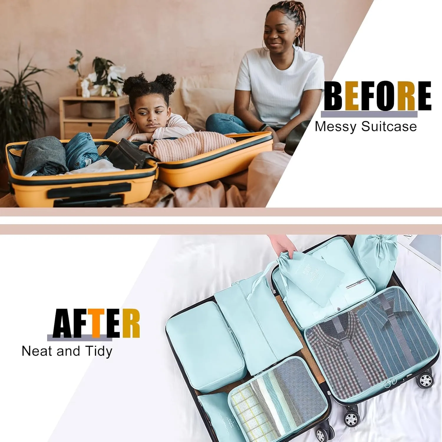 Packing Cubes for Travel - 10 Set Luggage Organizer Bags for Family, Mesh Breathable Travel Packing Cubes for Suitcases Durable Essentials Bags Set