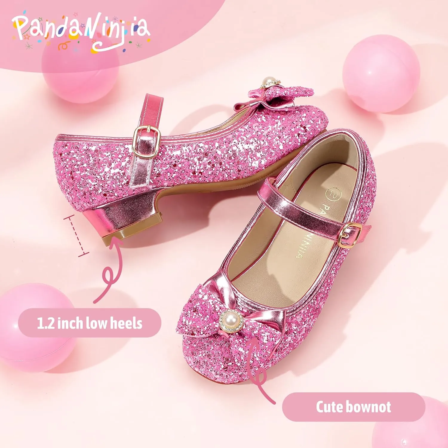 PANDANINJIA Girls Dress Shoes Toddler Little Big Kid Chunky Heels Wedding Party School PNEMY Flower Girl Shoes