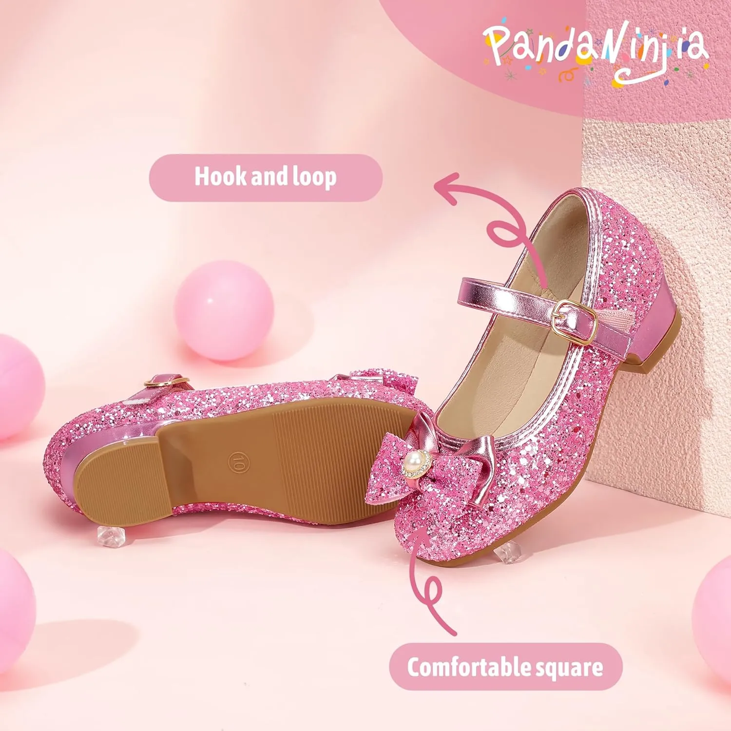 PANDANINJIA Girls Dress Shoes Toddler Little Big Kid Chunky Heels Wedding Party School PNEMY Flower Girl Shoes