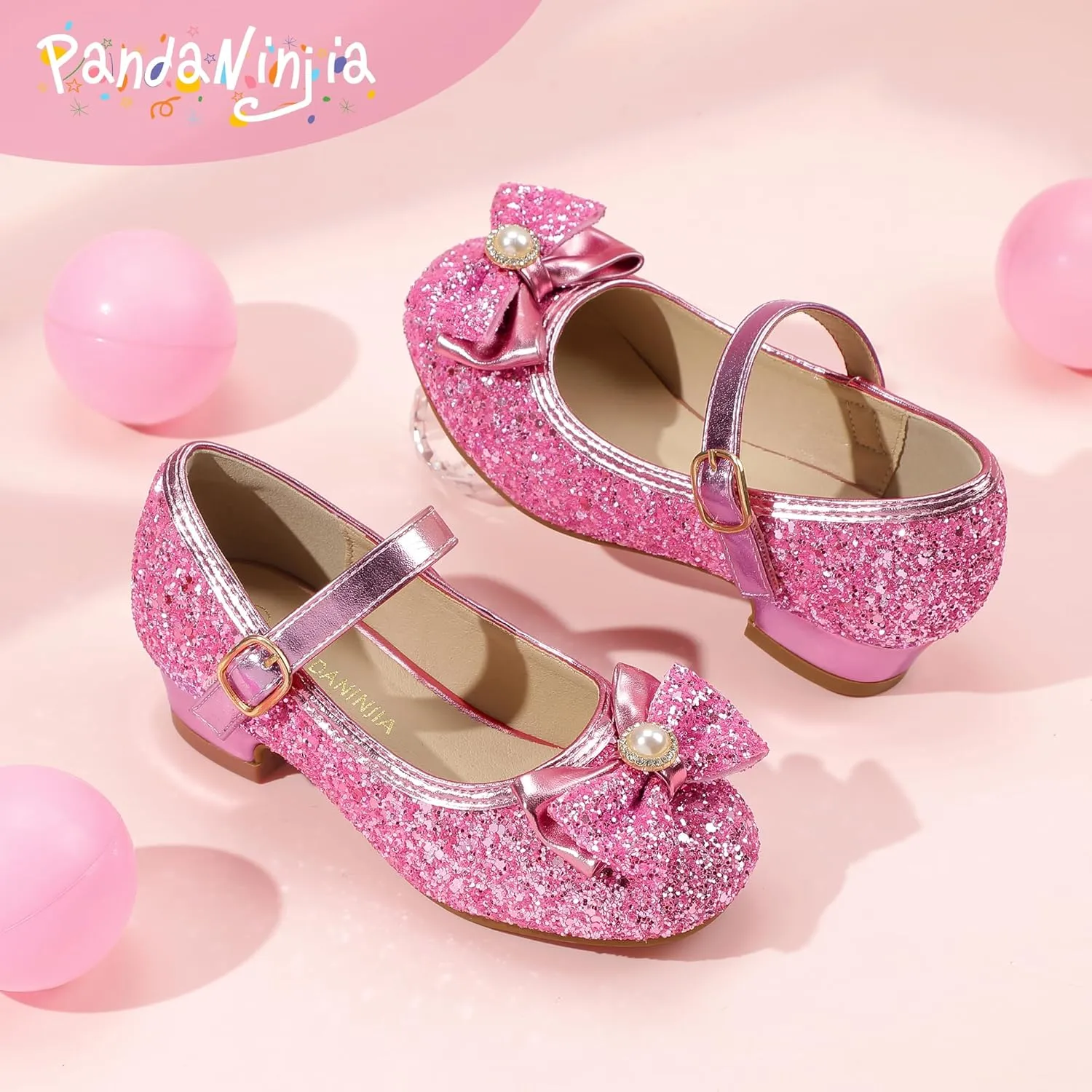 PANDANINJIA Girls Dress Shoes Toddler Little Big Kid Chunky Heels Wedding Party School PNEMY Flower Girl Shoes