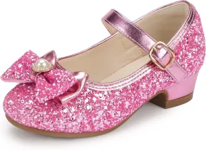 PANDANINJIA Girls Dress Shoes Toddler Little Big Kid Chunky Heels Wedding Party School PNEMY Flower Girl Shoes