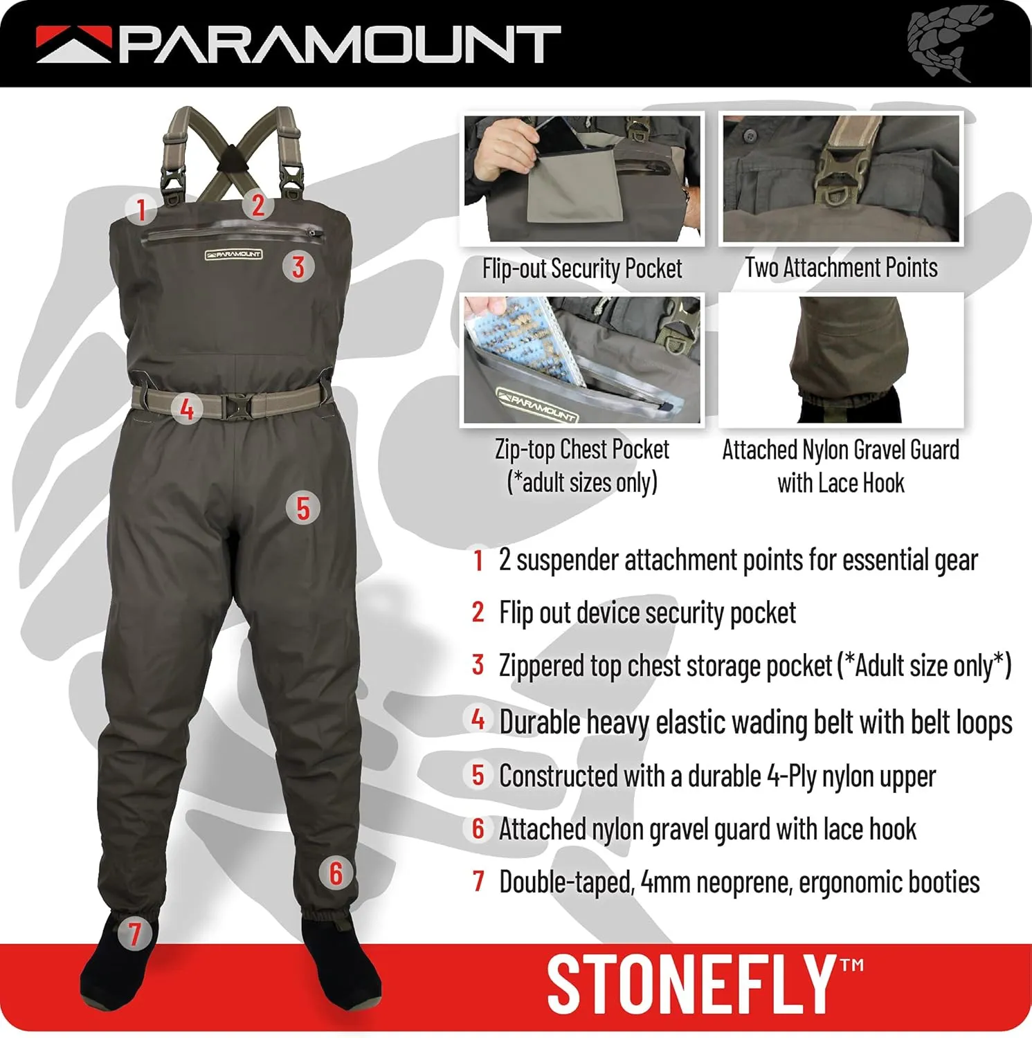 Paramount Outdoors Stonefly Breathable Stockingfoot Chest Fishing Wader