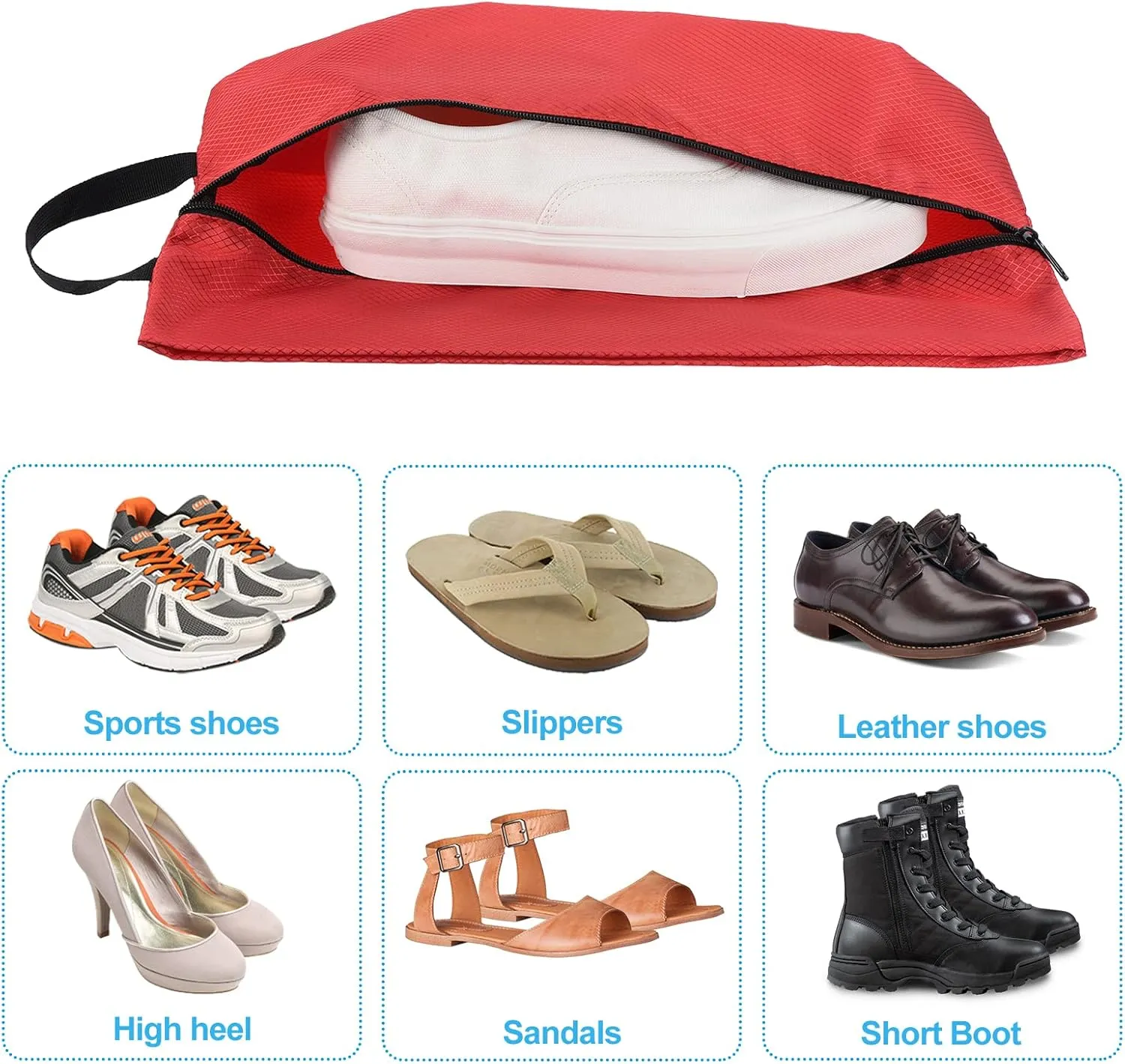 PATIKIL Shoe Bags for Travel, 3 Pack Portable Nylon Shoe Bag with Zipper Waterproof Shoe Storage Organizer for Travel Outdoor, Red