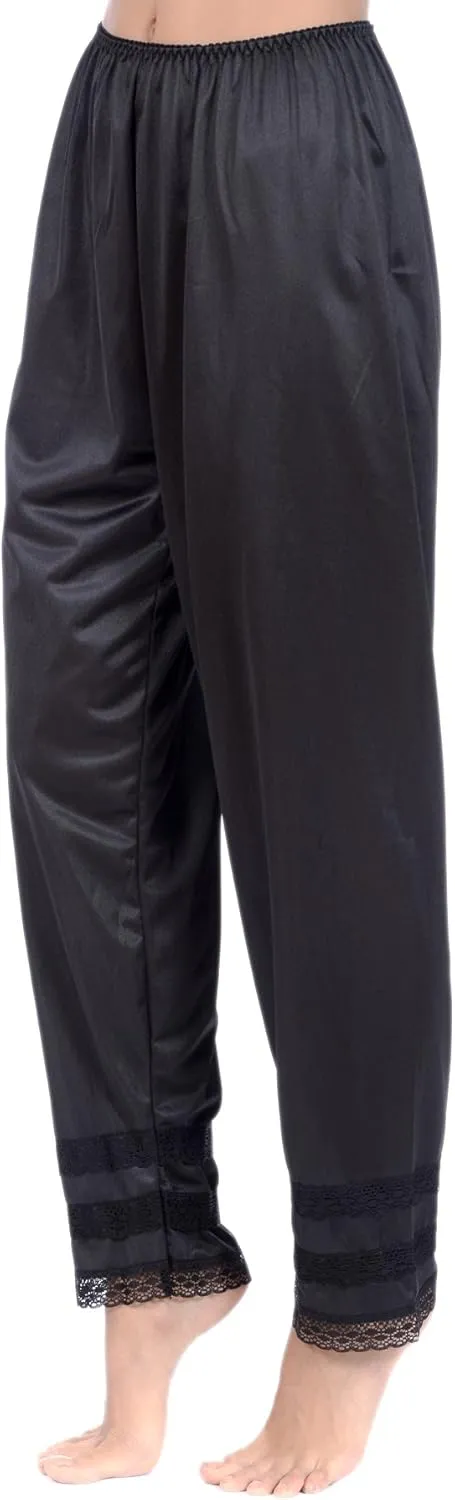 Patricia Lingerie Women's Silky Soft Satin Polyester Snip-it Pant Slip with Cushioned Elastic Waistband and Lace Trim