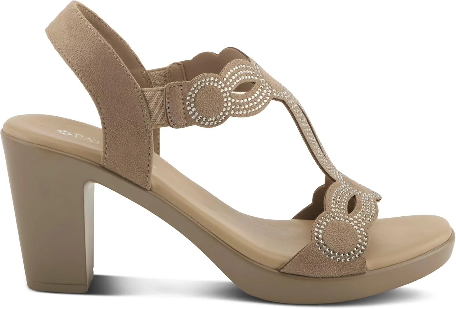 PATRIZIA Women's ILLARA Slip-On T-Strap Heels - Crystal Embellished, Elastic Goring, Cushioned Comfort
