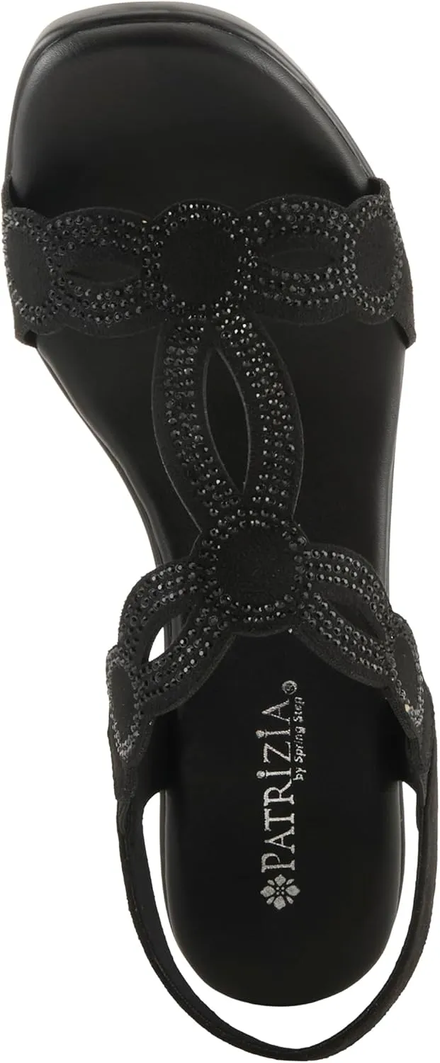 PATRIZIA Women's ILLARA Slip-On T-Strap Heels - Crystal Embellished, Elastic Goring, Cushioned Comfort