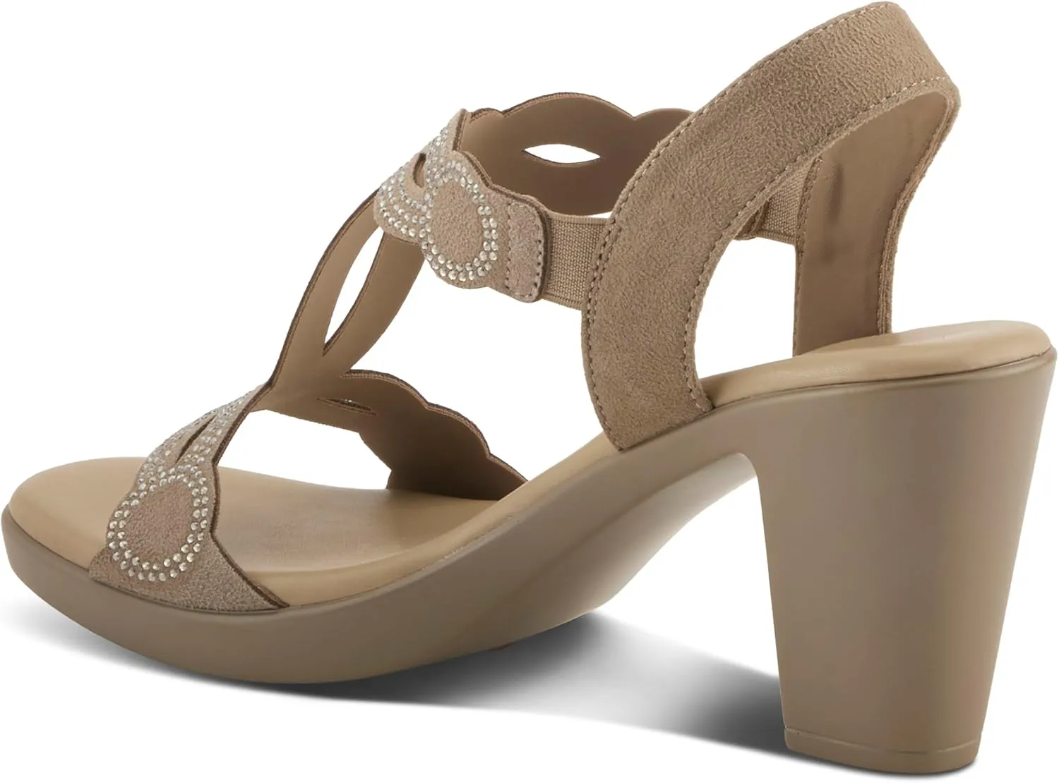 PATRIZIA Women's ILLARA Slip-On T-Strap Heels - Crystal Embellished, Elastic Goring, Cushioned Comfort