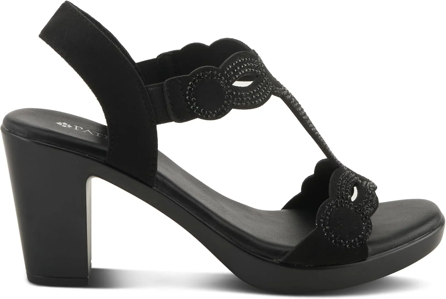PATRIZIA Women's ILLARA Slip-On T-Strap Heels - Crystal Embellished, Elastic Goring, Cushioned Comfort
