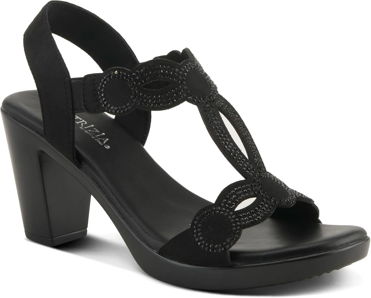 PATRIZIA Women's ILLARA Slip-On T-Strap Heels - Crystal Embellished, Elastic Goring, Cushioned Comfort