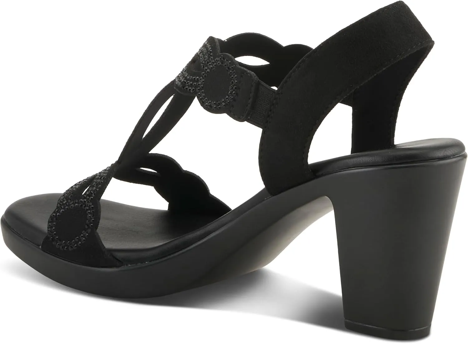 PATRIZIA Women's ILLARA Slip-On T-Strap Heels - Crystal Embellished, Elastic Goring, Cushioned Comfort