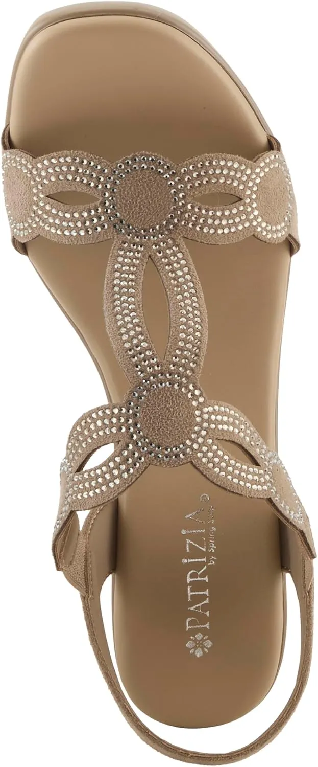 PATRIZIA Women's ILLARA Slip-On T-Strap Heels - Crystal Embellished, Elastic Goring, Cushioned Comfort