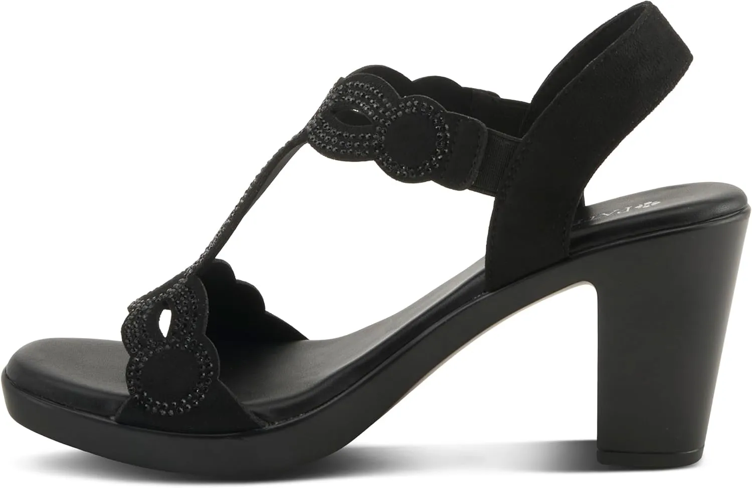 PATRIZIA Women's ILLARA Slip-On T-Strap Heels - Crystal Embellished, Elastic Goring, Cushioned Comfort
