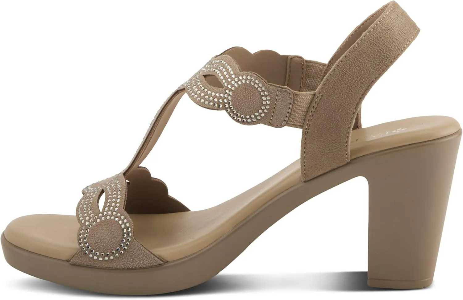 PATRIZIA Women's ILLARA Slip-On T-Strap Heels - Crystal Embellished, Elastic Goring, Cushioned Comfort