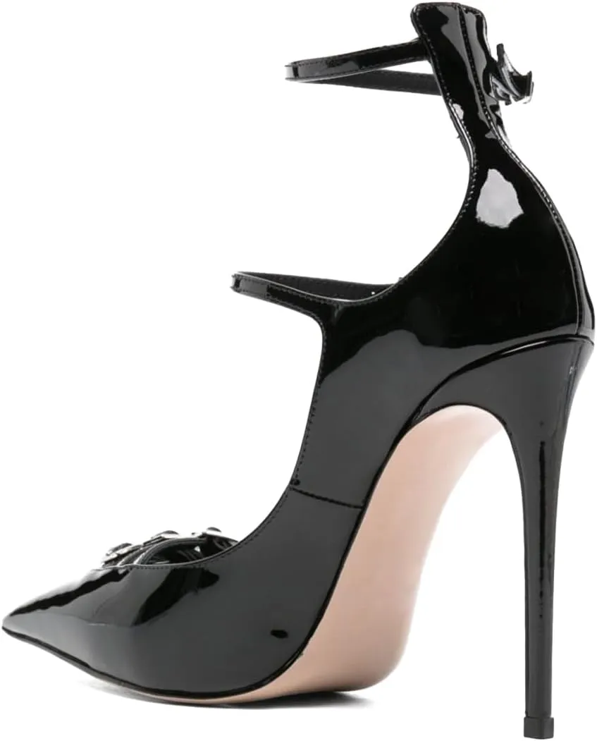 Pazzion Women Sexy Strappy Closed Pointed Toe Super High Heel Pumps Buckle Up Stiletto Heels Shoes for Nightclub Cocktail Dress Size 4-16 US